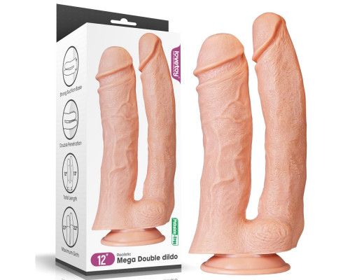 Телесный двойной фаллоимитатор Mega Double dildo - 33 см.