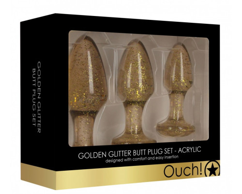 Заказать Набор из 3 золотистых анальных пробок Acrylic Goldchip Butt Plug Set