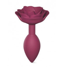 Сливовая анальная пробка с ограничителем-розой Open Rose Size M Butt Plug