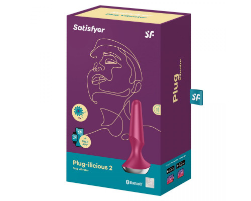 Заказать Малиновая анальная пробка с вибрацией Satisfyer Plug-ilicious 2 - 14 см.