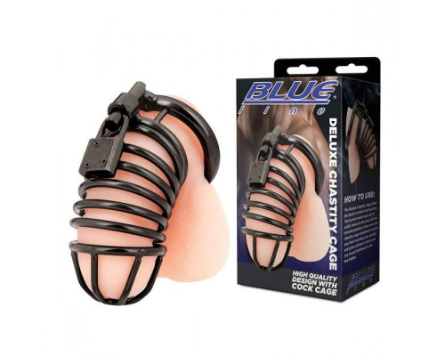 Черная металлическая клетка с замком Deluxe Chastity Cage