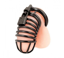 Черная металлическая клетка с замком Deluxe Chastity Cage