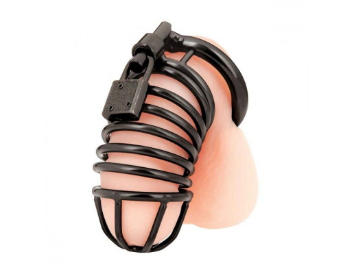 Черная металлическая клетка с замком Deluxe Chastity Cage