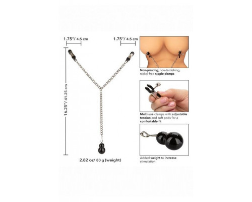 Заказать Зажимы для сосков с серебристой цепочкой и утяжелителем Weighted Dual Tier Nipple Clamps