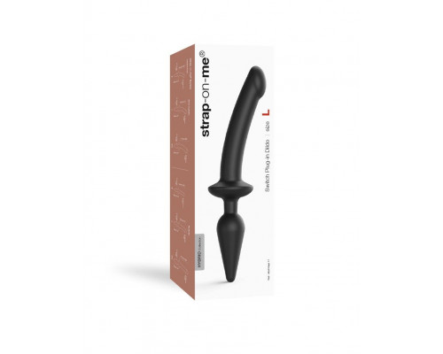 Черный двусторонний фаллоимитатор Strap-On-Me Dildo Plug-In Switch size S