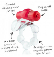 Виброкольцо с язычком и красным виброэлементом Overtime