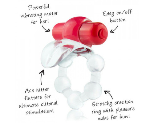Заказать Виброкольцо с язычком и красным виброэлементом Overtime