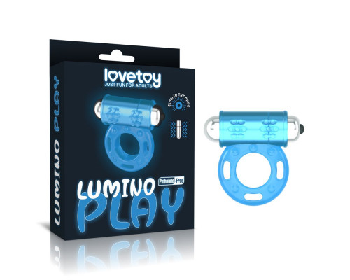 Заказать Голубое, светящееся в темноте эрекционное виброкольцо Lumino Play Vibrating Penis Ring