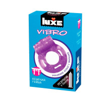 Фиолетовое эрекционное виброкольцо Luxe VIBRO  Бешеная гейша  + презерватив