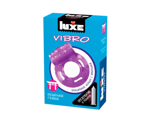 Заказать Фиолетовое эрекционное виброкольцо Luxe VIBRO  Бешеная гейша  + презерватив