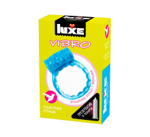 Голубое эрекционное виброкольцо Luxe VIBRO  Райская птица  + презерватив