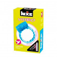 Голубое эрекционное виброкольцо Luxe VIBRO  Райская птица  + презерватив