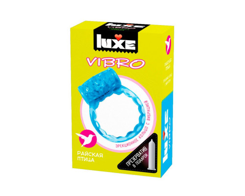 Заказать Голубое эрекционное виброкольцо Luxe VIBRO  Райская птица  + презерватив