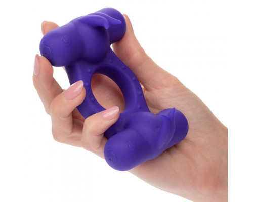 Фиолетовое эрекционное виброкольцо с двумя моторами Silicone Rechargeable Triple Orgasm Enhancer