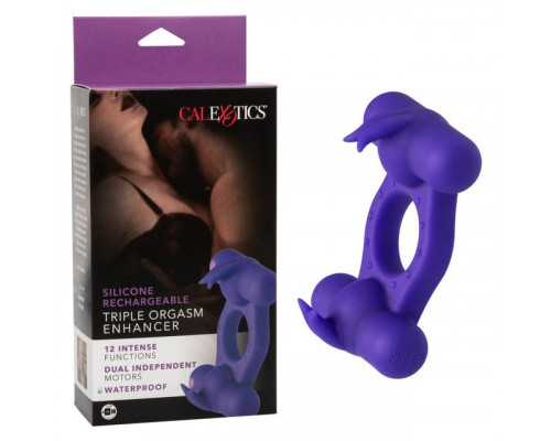 Фиолетовое эрекционное виброкольцо с двумя моторами Silicone Rechargeable Triple Orgasm Enhancer