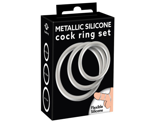 Заказать Набор из 3 эрекционных колец под металл Metallic Silicone Cock Ring Set