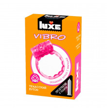 Розовое эрекционное виброкольцо Luxe VIBRO  Техасский бутон  + презерватив