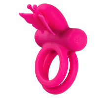 Розовое эрекционное виброкольцо Silicone Rechargeable Dual Butterfly Ring