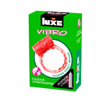 Розовое эрекционное виброкольцо Luxe VIBRO  Поцелуй стриптизёрши  + презерватив