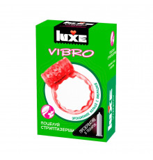 Розовое эрекционное виброкольцо Luxe VIBRO  Поцелуй стриптизёрши  + презерватив