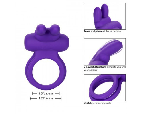 Заказать Фиолетовое двойное эрекционное кольцо Silicone Rechargeable Dual Rockin Rabbit