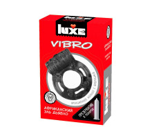 Чёрное эрекционное виброкольцо Luxe VIBRO  Африканский Эль Дьябло  + презерватив