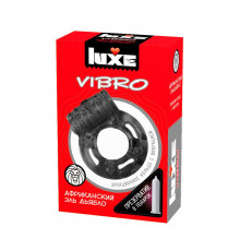 Чёрное эрекционное виброкольцо Luxe VIBRO  Африканский Эль Дьябло  + презерватив