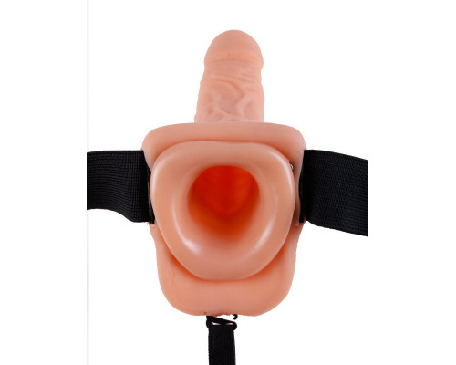 Заказать Телесный полый страпон с вибрацией Vibrating Hollow Strap-On with Balls - 24 см.