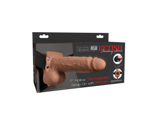 Заказать Кофейный перезаряжаемый вибрострапон 7  Hollow Rechargeable Strap-on with Balls - 20,3 см.