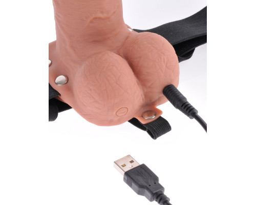 Заказать Кофейный перезаряжаемый вибрострапон 7  Hollow Rechargeable Strap-on with Balls - 20,3 см.