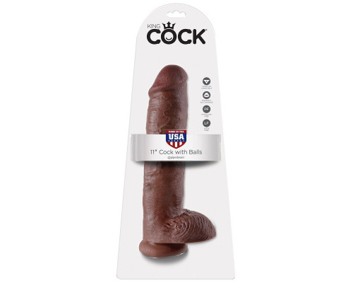 Заказать Коричневый фалоимитатор-гигант на присоске 11  Cock with Balls - 28 см.