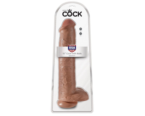 Кофейный фаллоимитатор-гигант 15  Cock with Balls - 40,6 см.