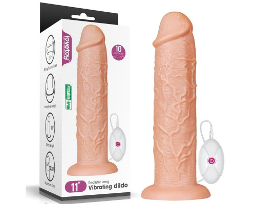 Телесный вибратор-гигант 11 Inch Realistic Long Vibrating Dildo - 28 см.