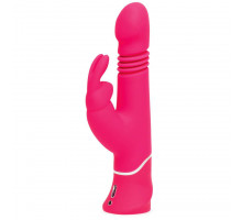 Розовый вибратор Thrusting Realistic Rechargeable Rabbit Vibrator с имитацией толчков - 22,8 см.