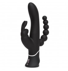 Черный перезаряжаемый вибратор Triple Curve Rechargeable Rabbit Vibrator - 25,4 см.