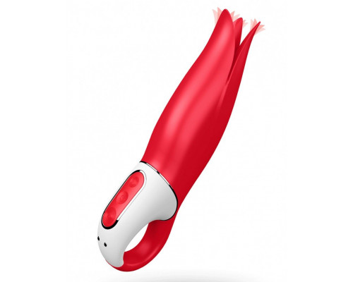 Красный вибратор Satisfyer Power Flower с лепестками - 18,8 см.