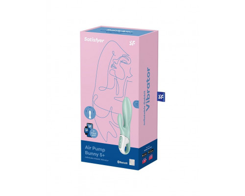 Зеленый вибратор-кролик Satisfyer Air Pump Bunny 5+ с функцией расширения - 20,4 см.