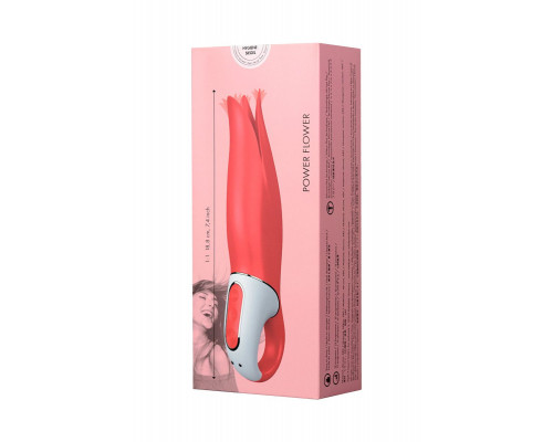 Красный вибратор Satisfyer Power Flower с лепестками - 18,8 см.