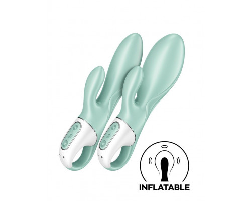 Зеленый вибратор-кролик Satisfyer Air Pump Bunny 5+ с функцией расширения - 20,4 см.