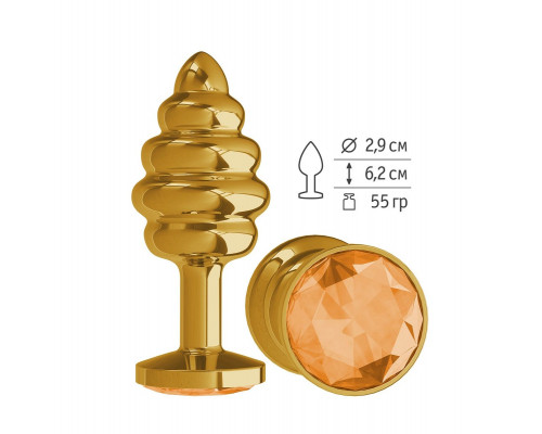 Заказать Золотистая пробка с рёбрышками и оранжевым кристаллом - 7 см.