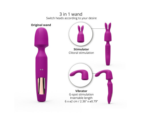 Лиловый вибратор с 2 сменными насадками R-Evolution Wand Vibrator with 2 Attachments