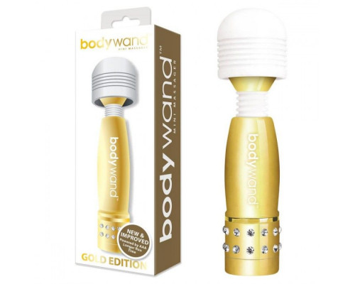 Золотистый жезловый мини-вибратор с кристаллами Mini Massager Gold Edition