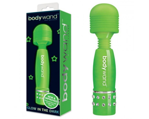 Светящийся в темноте жезловый мини-вибратор с кристаллами Mini Massager Glow In The Dark