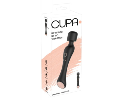 Черный вибромассажер с подогревом Cupa Warming Wand - 22,6 см.