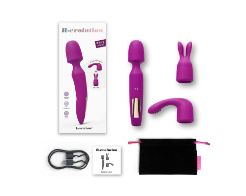 Лиловый вибратор с 2 сменными насадками R-Evolution Wand Vibrator with 2 Attachments