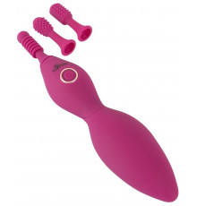 Ярко-розовый клиторальный вибратор с 3 насадками Spot Vibrator with 3 Tips - 17,9 см.