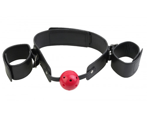 Заказать Кляп-наручники с красным шариком Breathable Ball Gag Restraint