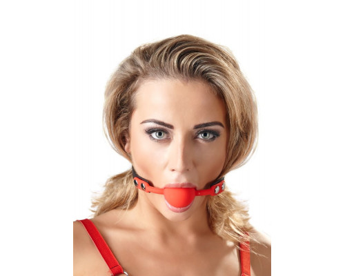 Заказать Силиконовый кляп-шар на чёрных ремешках Red Gag silicone