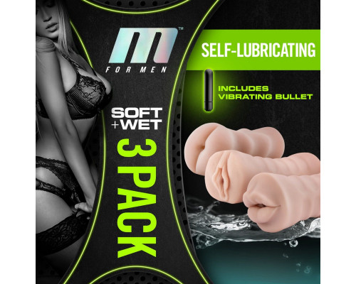 Набор из 3 мастурбаторов и вибропули 3-Pack Self-Lubricating Vibrating Stroker Sleeve Kit