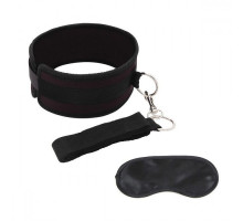 Черный ошейник с длинным поводком Collar and Leash Set